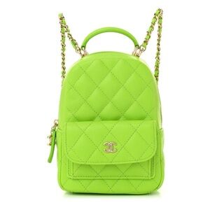 CHANEL Caviar Quilted CC Mini Classic Backpack Neon Green Like New